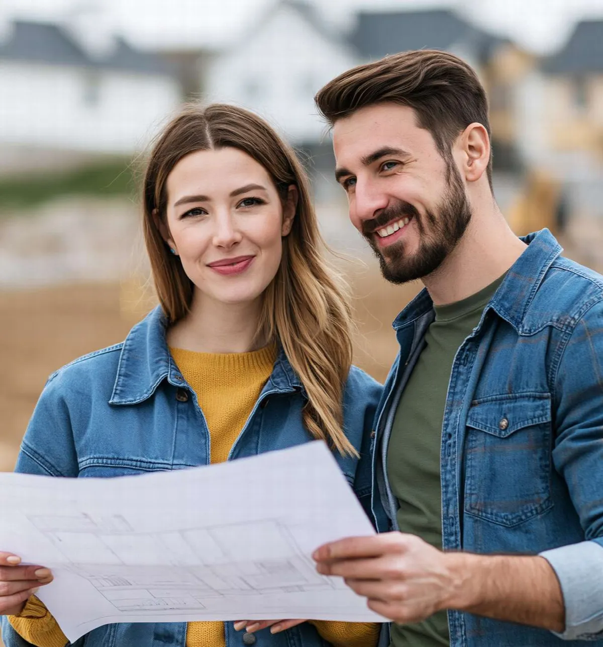 Couple consultant les plans de sa future maison